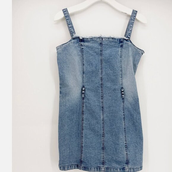 Forenza Vtg 90s Medium Wash Stretch Denim Mini Dress Sz 6 - Picture 1 of 8